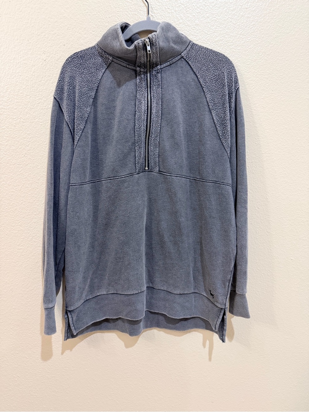 Victoria's Secret PINK Gray Sherpa Fleece Quarter 1/2 Zip Pullover Sweatshirt M